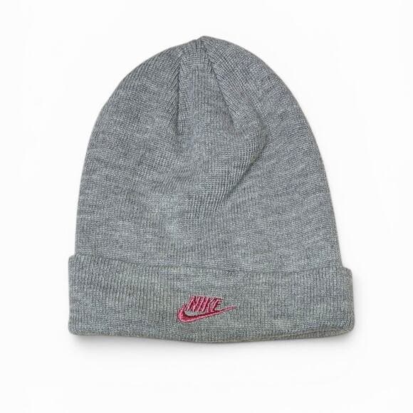 Nike Gray Beanie Hat With Pink Nike Check On It For Kids - Thumbnail 6