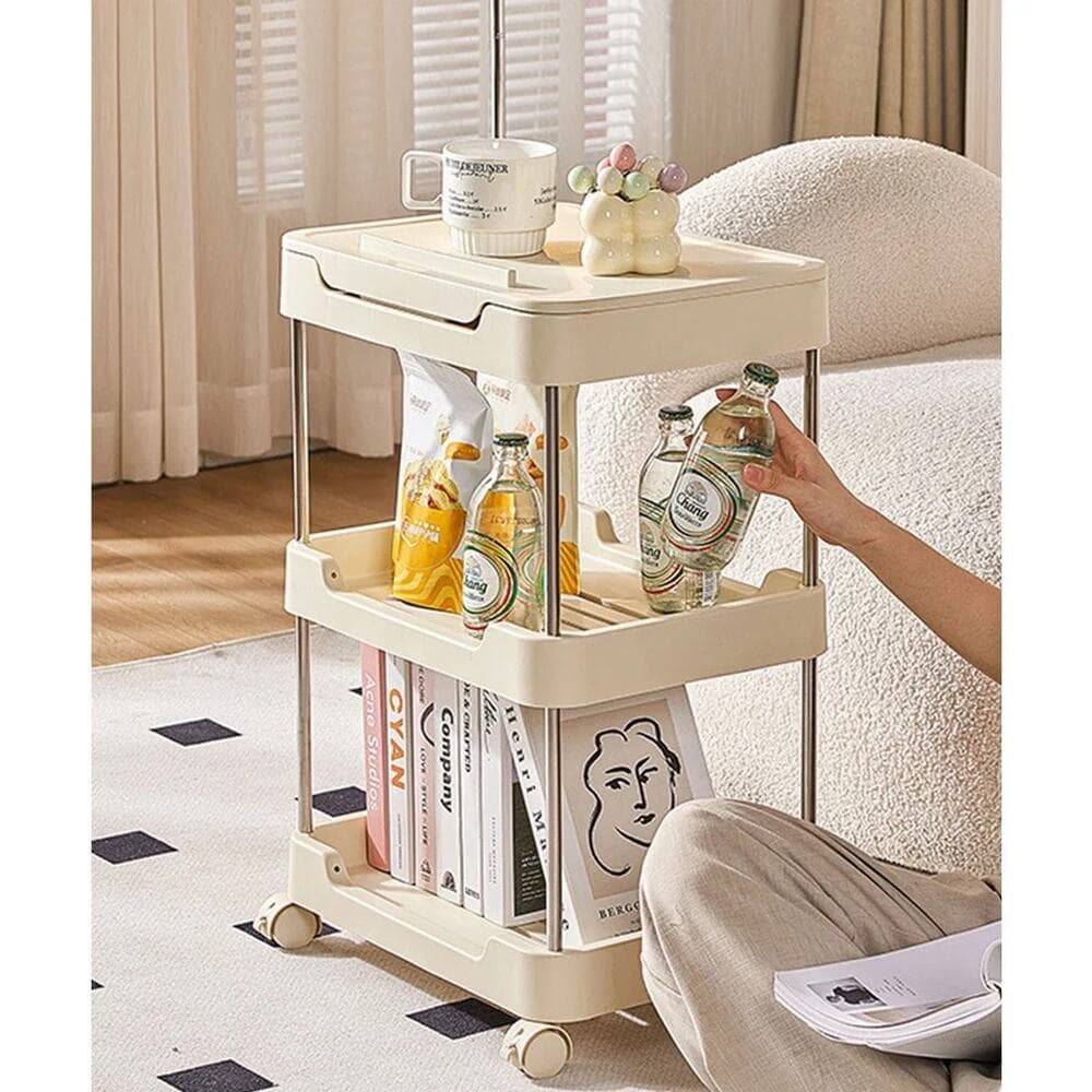3-tier rolling utility cart with a top handle and drawer feature. - Thumbnail 2