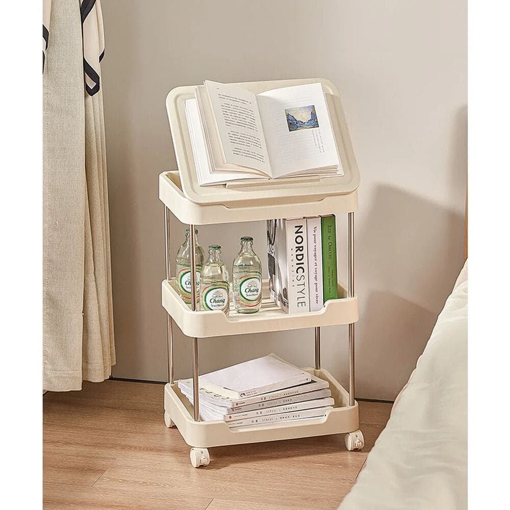 3-tier rolling utility cart with a top handle and drawer feature. - Thumbnail 3