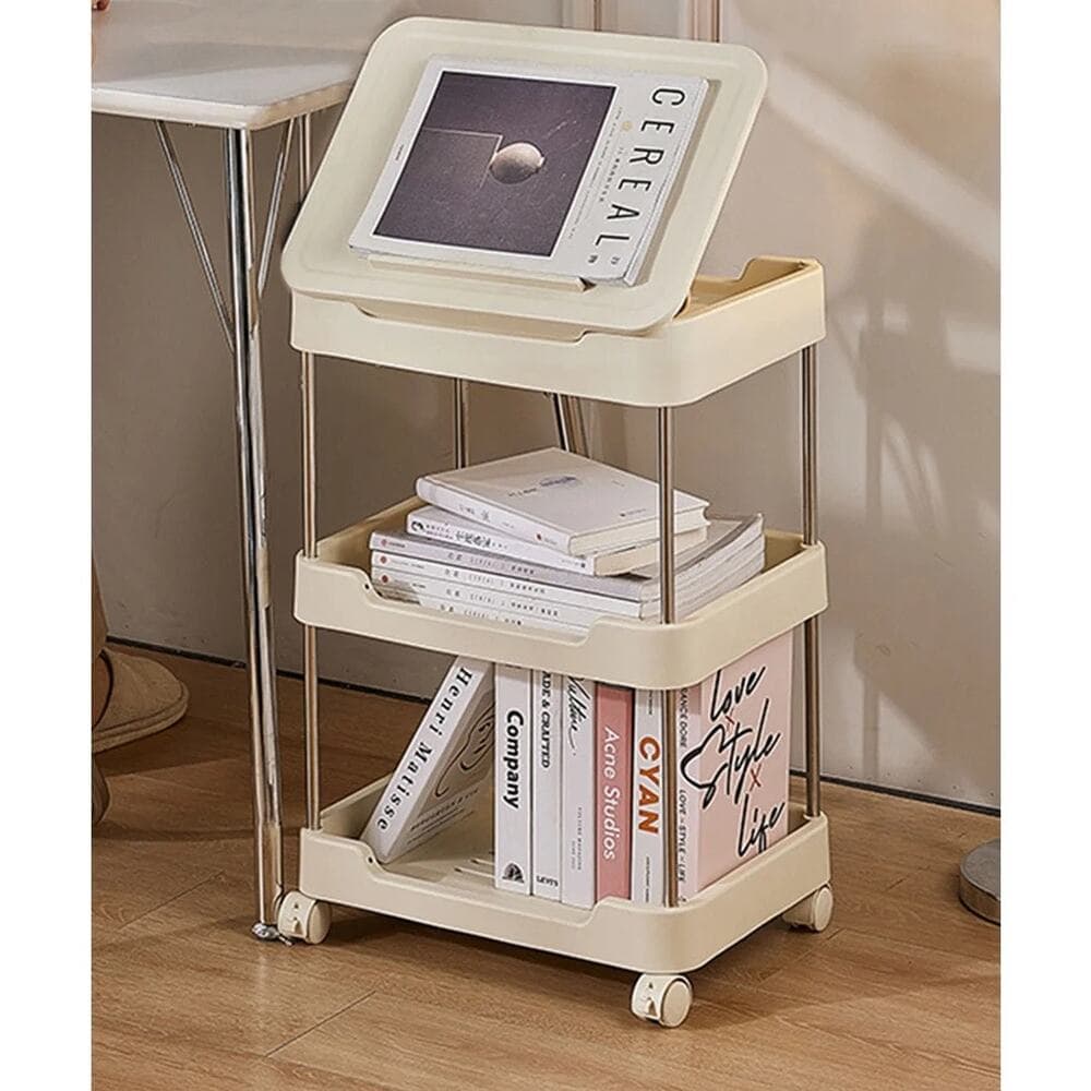 3-tier rolling utility cart with a top handle and drawer feature. - Thumbnail 5
