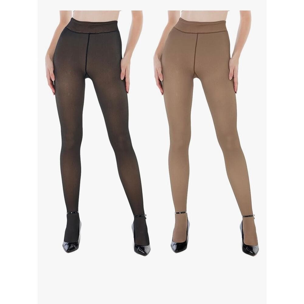 EXQUISLIFE Fleece Lined Tights Sheer Women Black & Coffee - Thumbnail 9