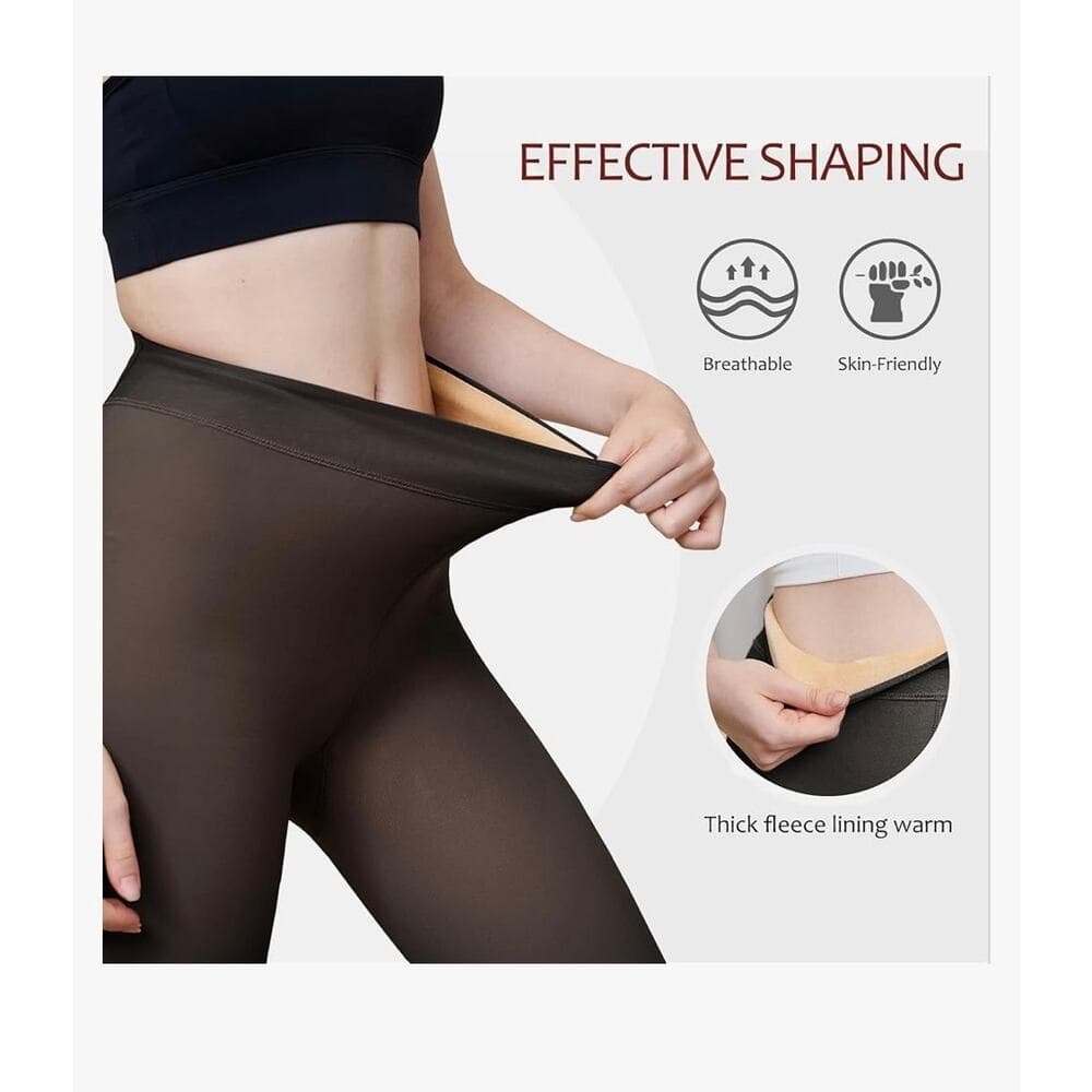 EXQUISLIFE Fleece Lined Tights Sheer Women Black & Coffee - Thumbnail 3