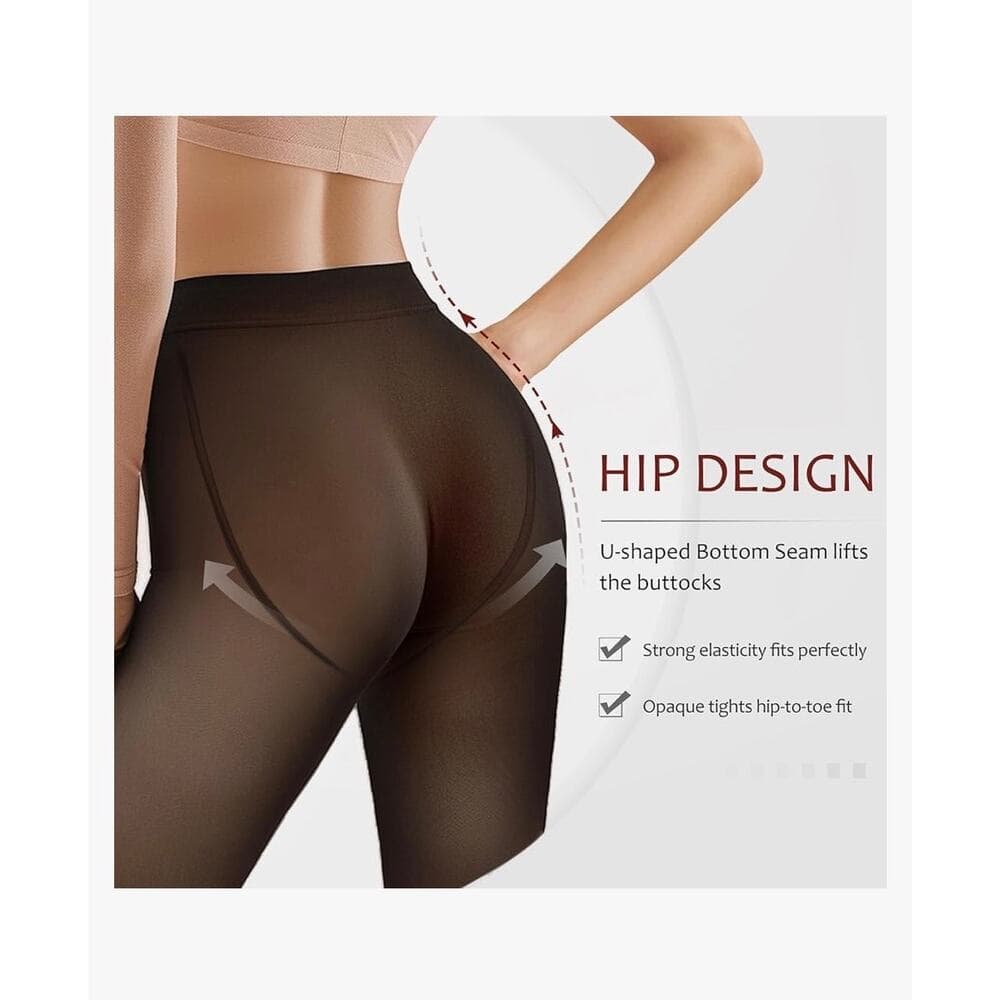 EXQUISLIFE Fleece Lined Tights Sheer Women Black & Coffee - Thumbnail 4