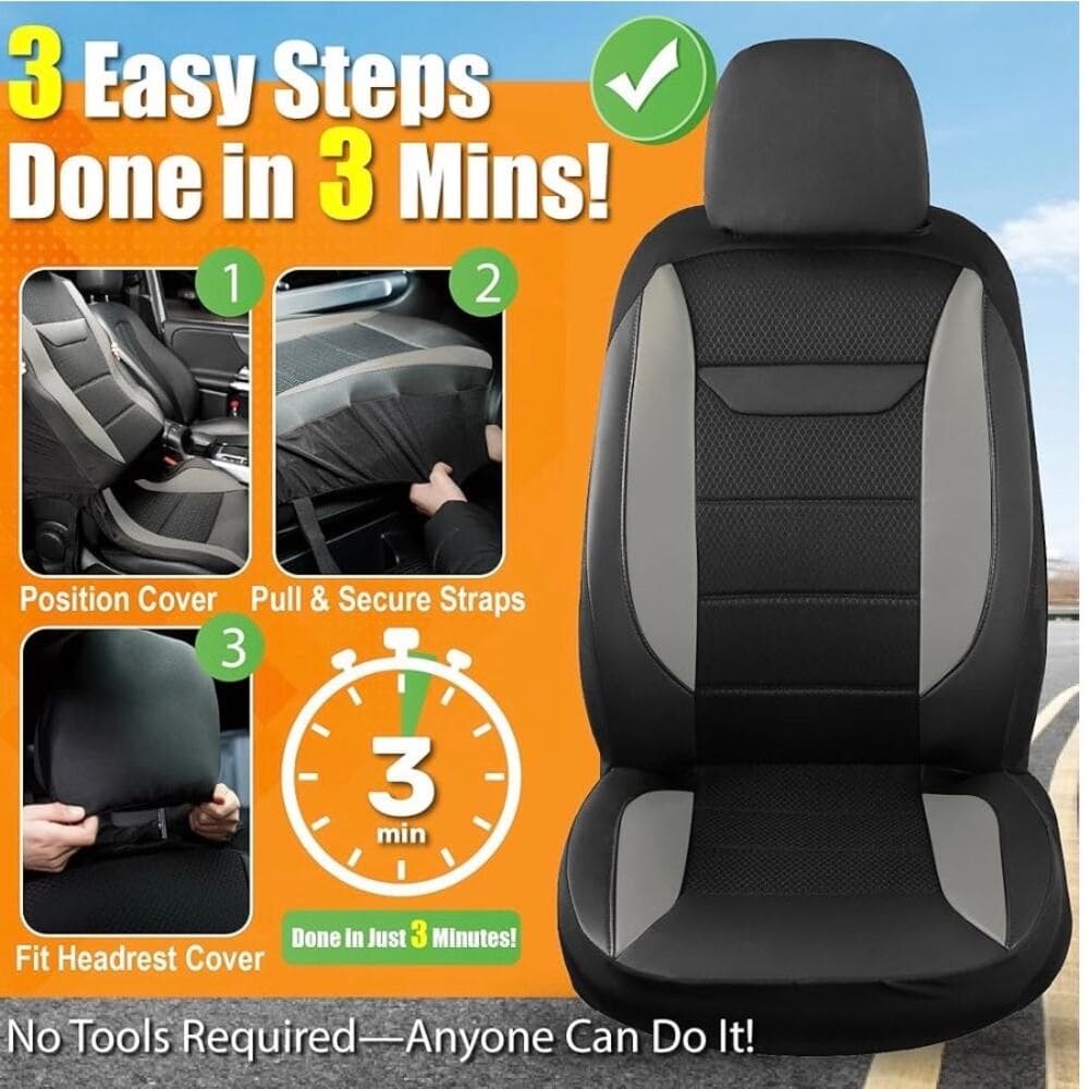 kingphenix Car Seat Covers: 2-Pack Front Cars Seat Protector Gray - Thumbnail 4