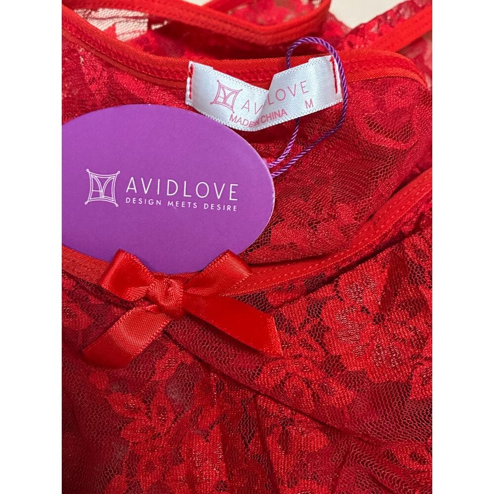 Women's Lace Long Sleeve Lingerie Bodysuit Avidlove Size Medium Red - Thumbnail 3