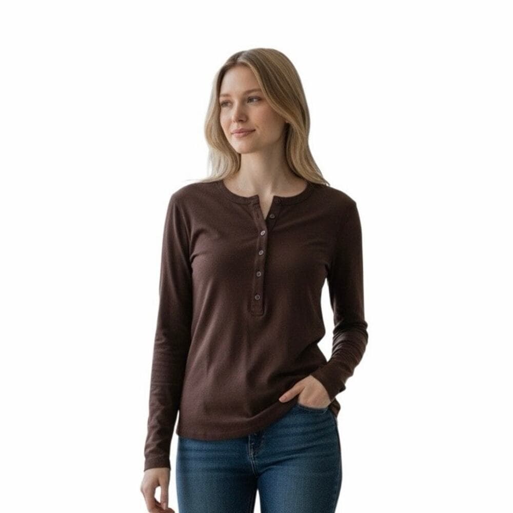 Universal thread Women’s Long Sleeve Top With 6 Buttons On it Size X-Large Brown - Thumbnail 6