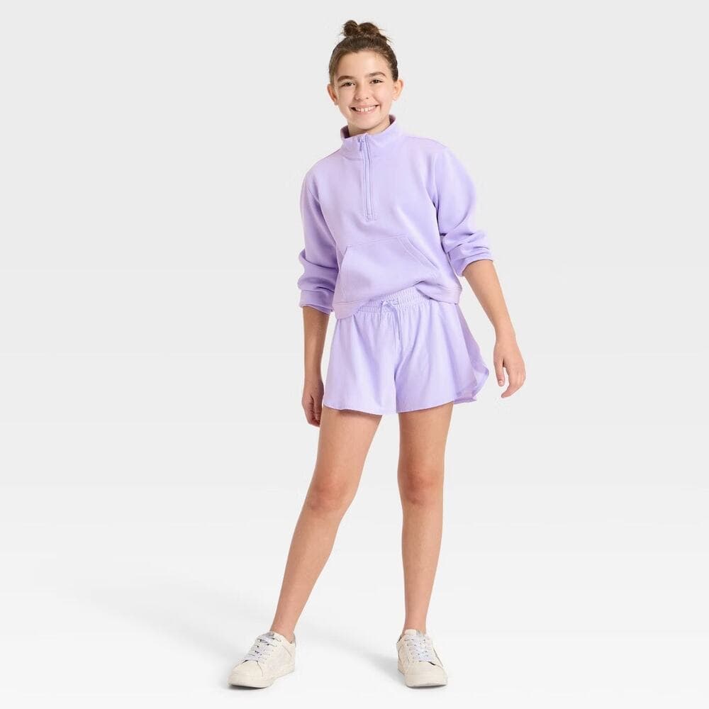 Girls' Mid-Rise 2 in 1 Flowy Shorts - All In Motion Purple Size Large 10/12 - Thumbnail 2