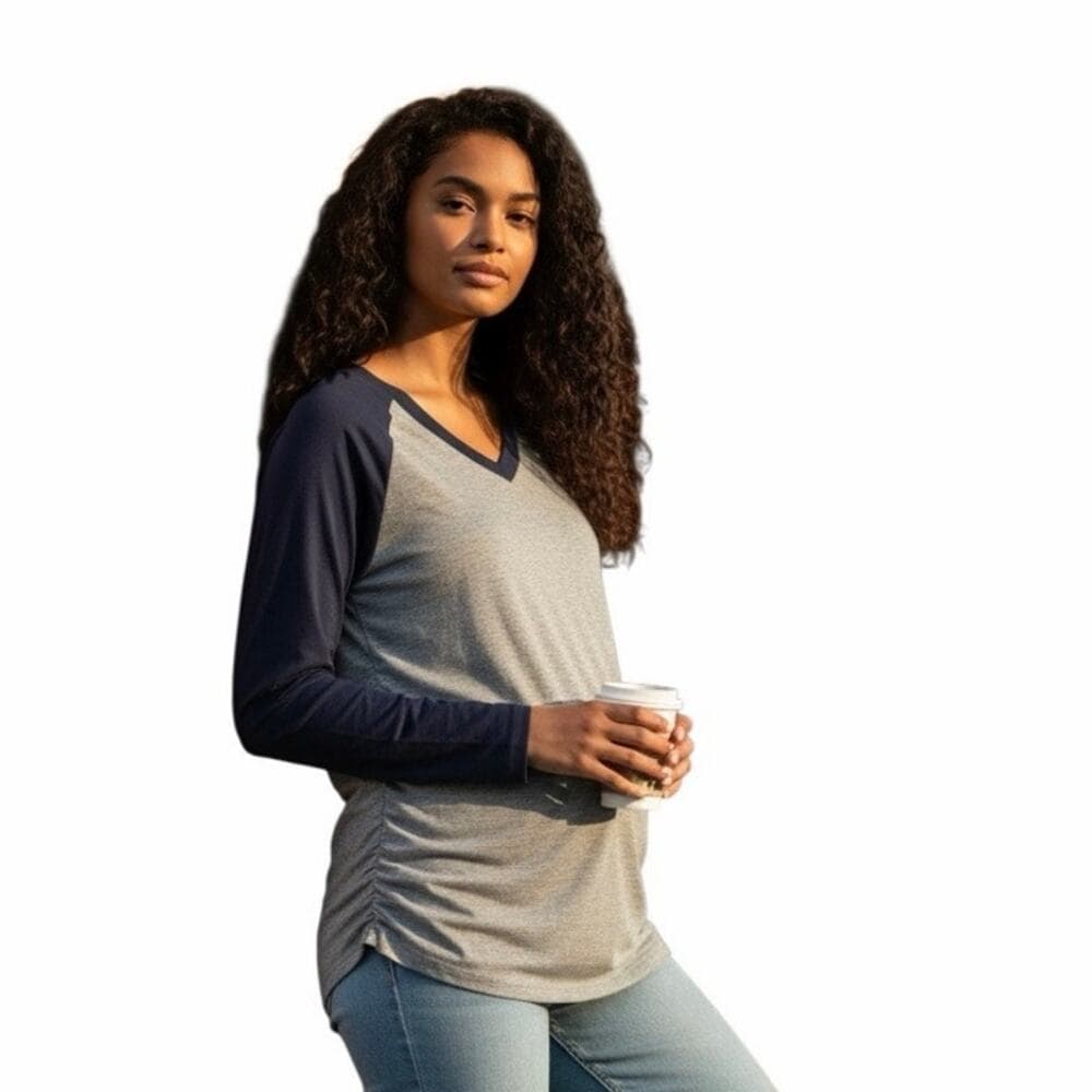 Oakgarden Women’s Long Sleeve Shirt Size Small Grey With Blue Sleeves - Thumbnail 4