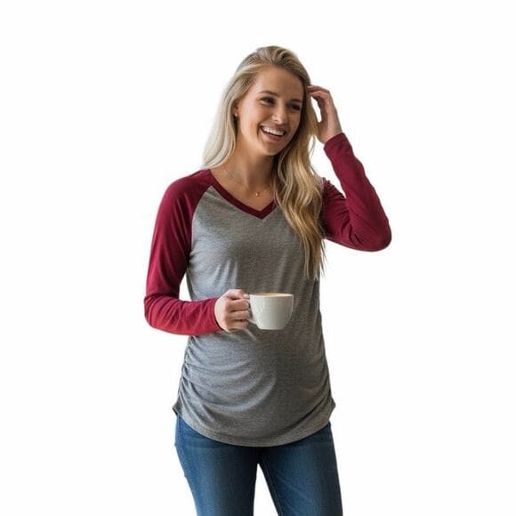 Oakgarden Women’s Long Sleeve Shirt Size Small Gray With Red Sleeves - Thumbnail 7