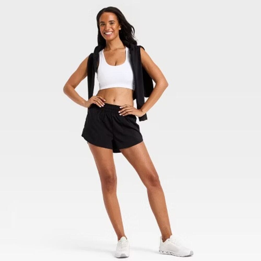 Women's Woven Mid-Rise Run Shorts 3" - All In Motion Black XL - Thumbnail 2