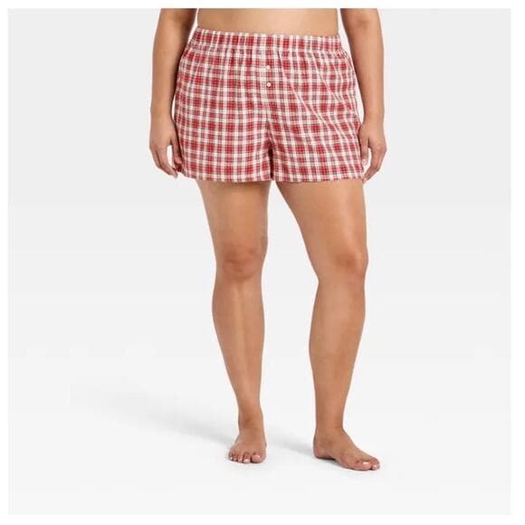 Wild Fable Women's Boxer Pajama Shorts XXL - Red Plaid - Thumbnail 6