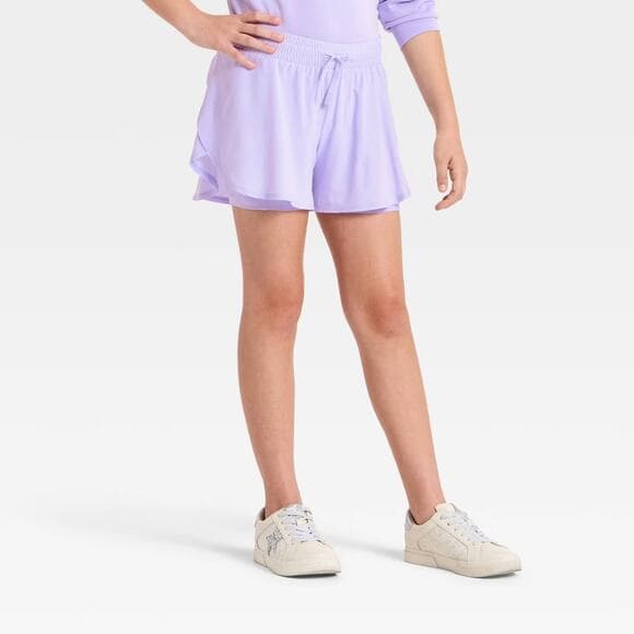 Girls' Mid-Rise 2 in 1 Flowy Shorts - All In Motion Purple Size Large 10/12 - Thumbnail 7