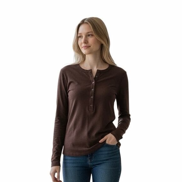 Universal thread Women’s Long Sleeve Top With 6 Buttons On it Size X-Large Brown - Thumbnail 7