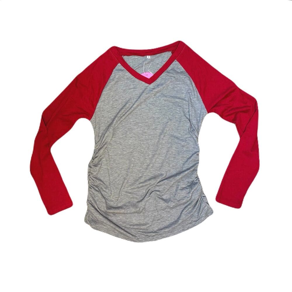 Oakgarden Women’s Long Sleeve Shirt Size Small Gray With Red Sleeves - Thumbnail 3