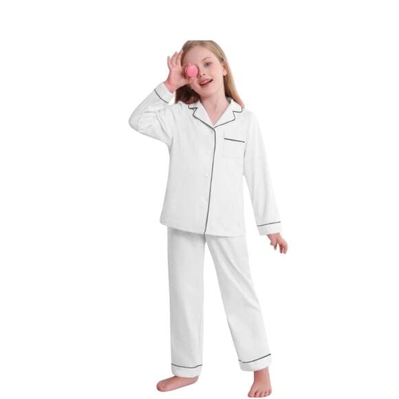 Veseacky 100% Cotton Soft PJs For Big Girls Boys Classic Childrens Pajamas White - Thumbnail 6