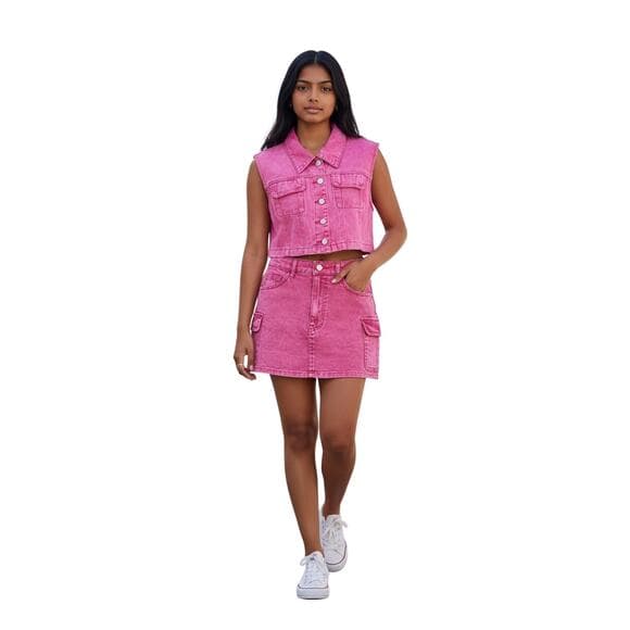 SHEIN Women’s 2 Piece Red Denim Set Jean Vest & Jean Skirt Size Small - Thumbnail 8