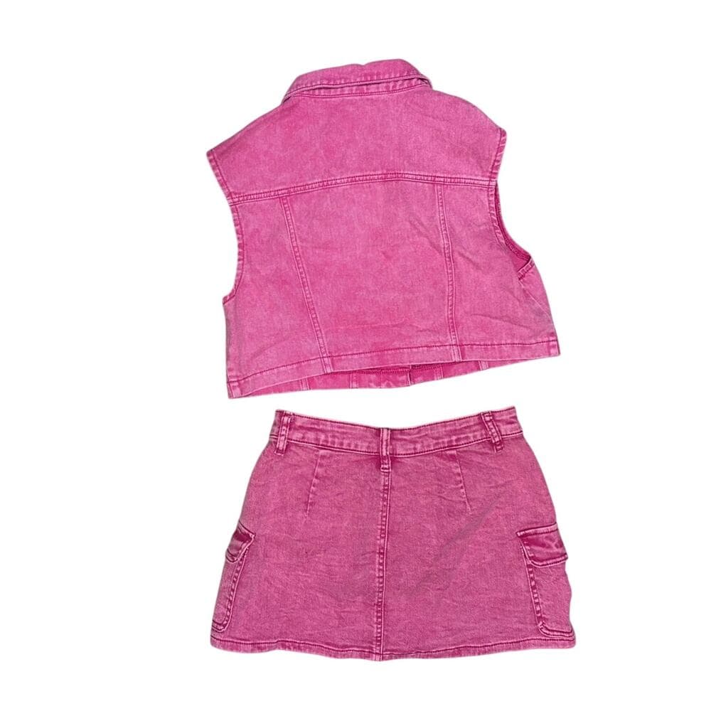 SHEIN Women’s 2 Piece Red Denim Set Jean Vest & Jean Skirt Size Small - Thumbnail 3