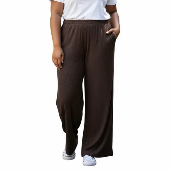 Auden Women’s Brown Cozy Ribbed Wide Leg Pant Sleepwear Size XXL - Thumbnail 7