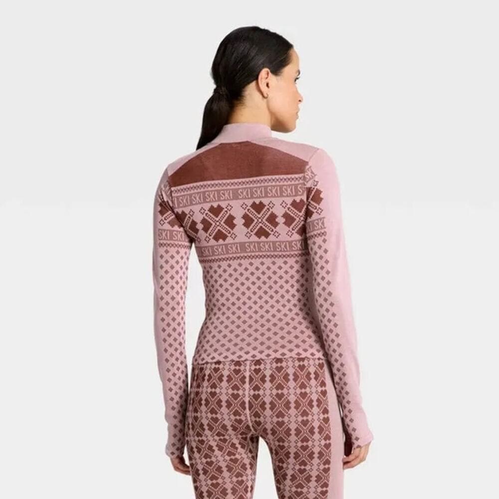 All In Motion Seamless Fair Isle Printed Full Zip Jacket, M - Maroon/Light Pink - Thumbnail 3