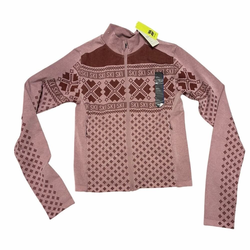 All In Motion Seamless Fair Isle Printed Full Zip Jacket, M - Maroon/Light Pink - Thumbnail 4