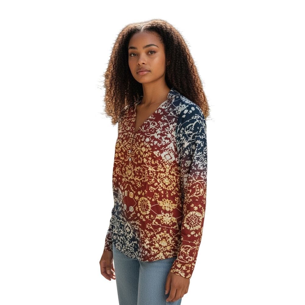 long-sleeve V-neck blouse with a bohemian floral pattern Size XL - Thumbnail 5