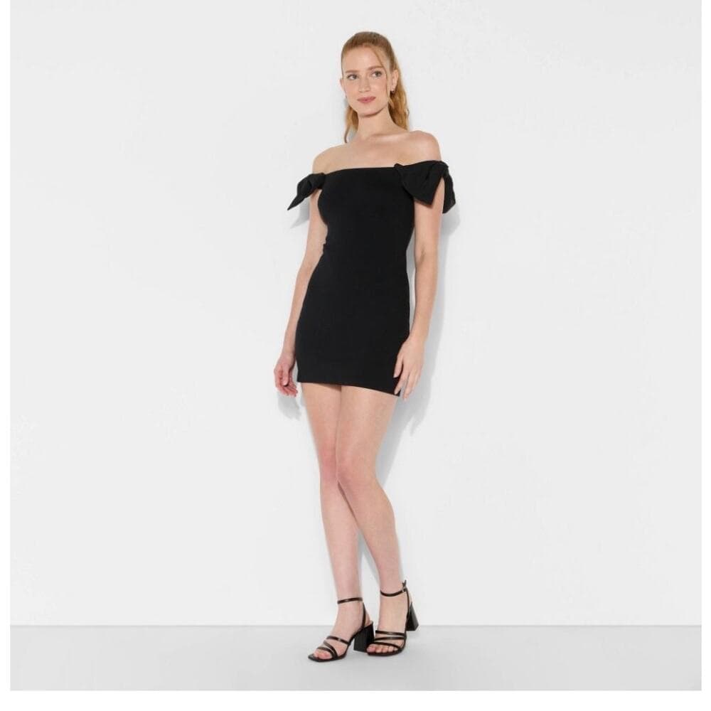 Women's Off the Shoulder Bow Short Sleeve Mini A-Line Dress - Wild Fabric Dress