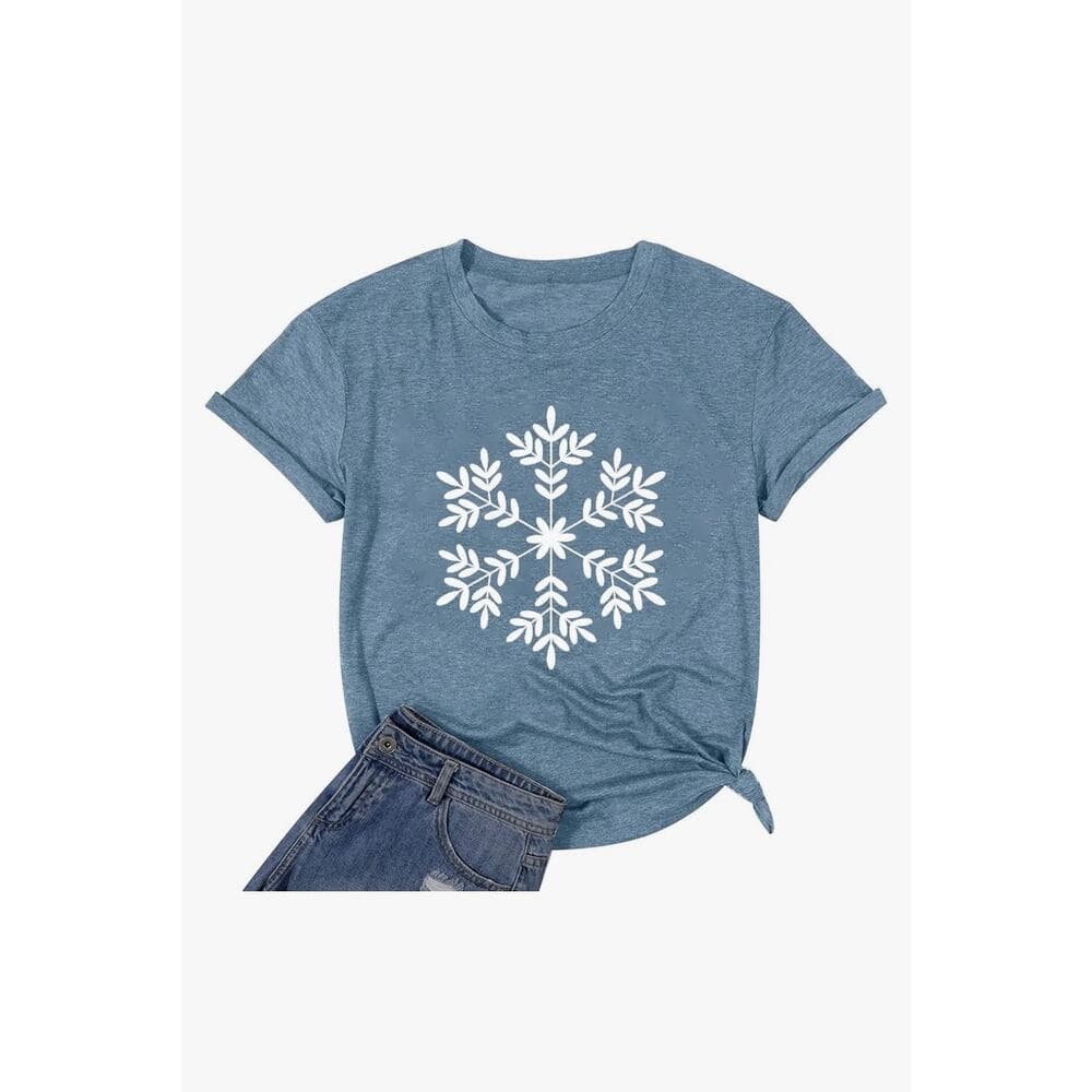 Merry Christmas Tshirts Women Funny Cute Snowflake Letter Print Graphic Print - Thumbnail 4