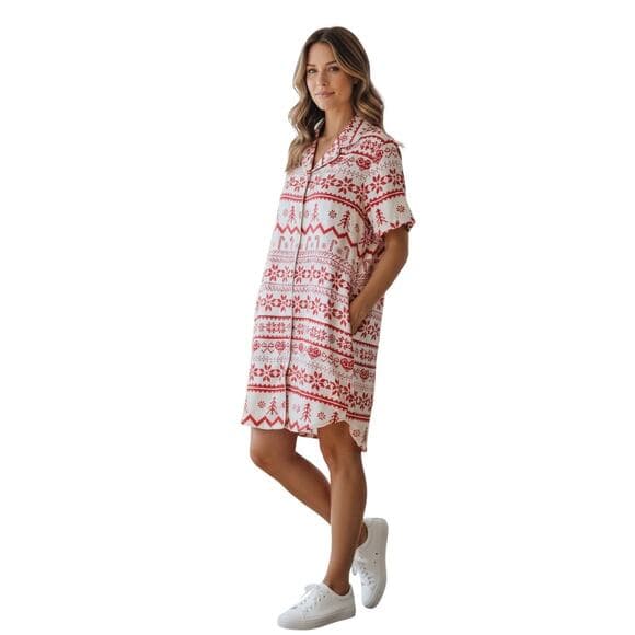 Astanfy Nightgown V Neck Nightdress Christmas Print Size Large - Thumbnail 5
