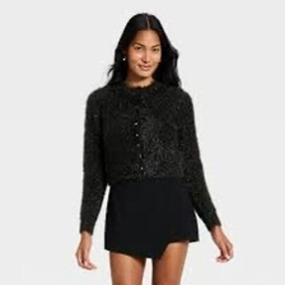 A New Day fuzzy or shimmery Button Down cardigan sweater Size XL - Thumbnail 5