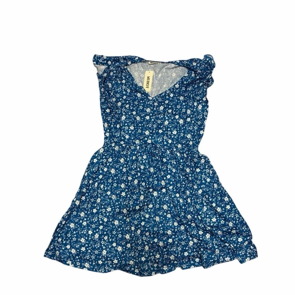 huhot women's casual summer vacation mini dress blue size Large - Thumbnail 2