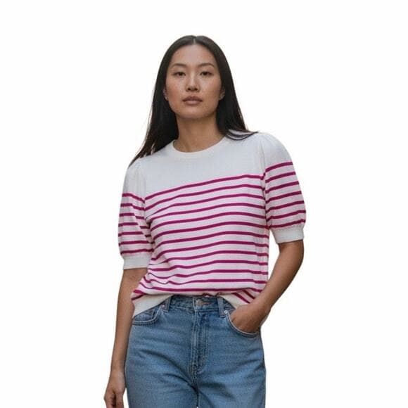 ZESICA Women's Casual Striped Tops Short Sleeve Crew Neck Ribbed Knit T Shirts - Thumbnail 8