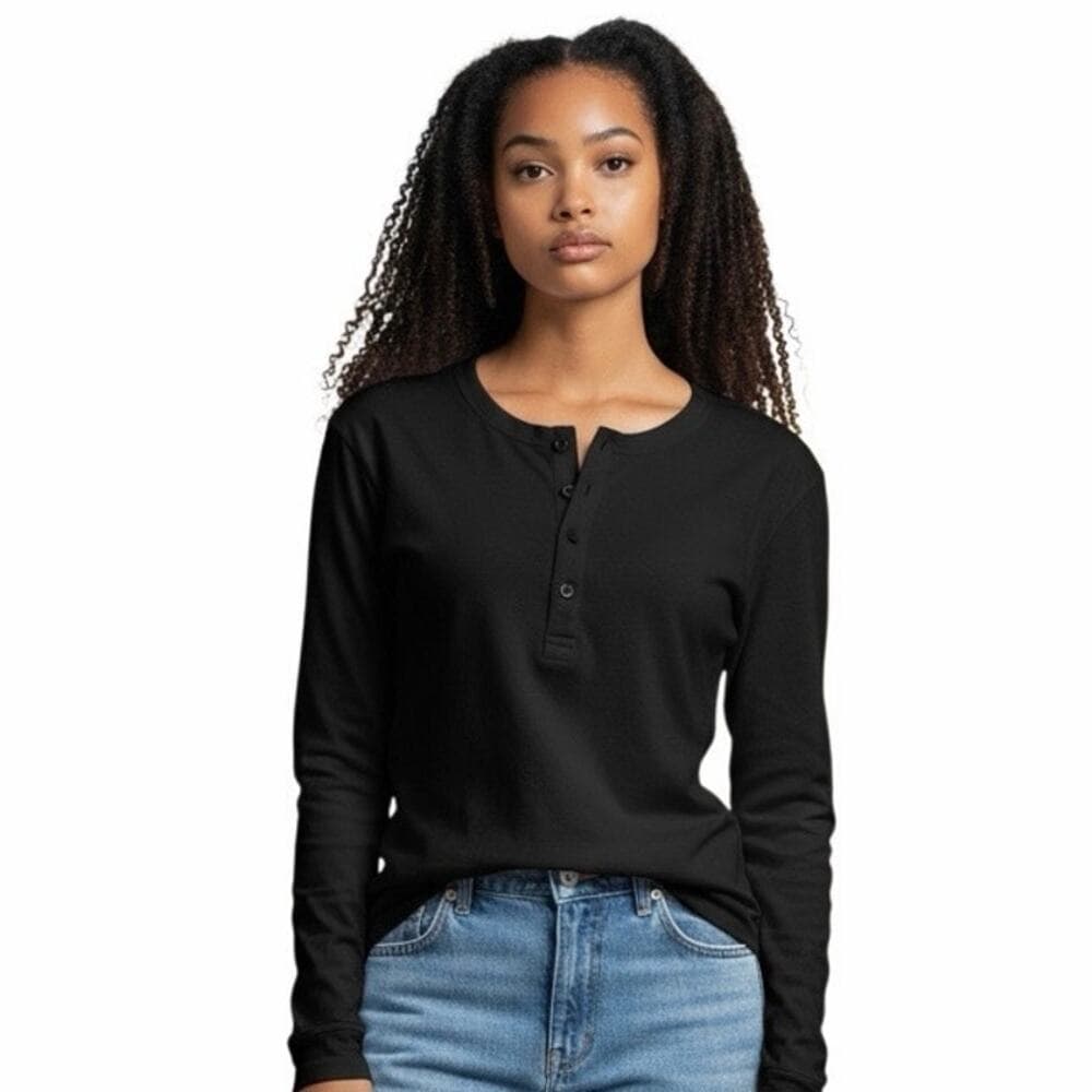 Universal Thread Shirt Womens Black Long Sleeve Henley Stretch Top XL - Thumbnail 4