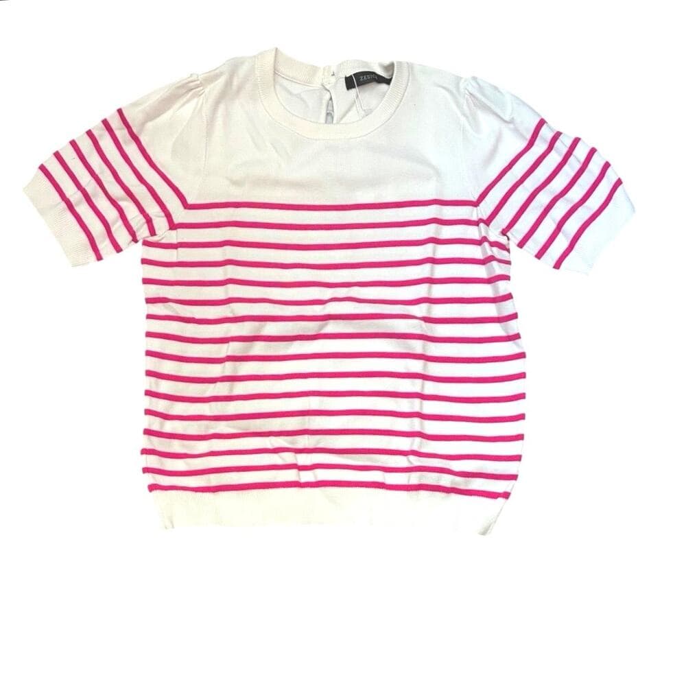 ZESICA Women's Casual Striped Tops Short Sleeve Crew Neck Ribbed Knit T Shirts - Thumbnail 2
