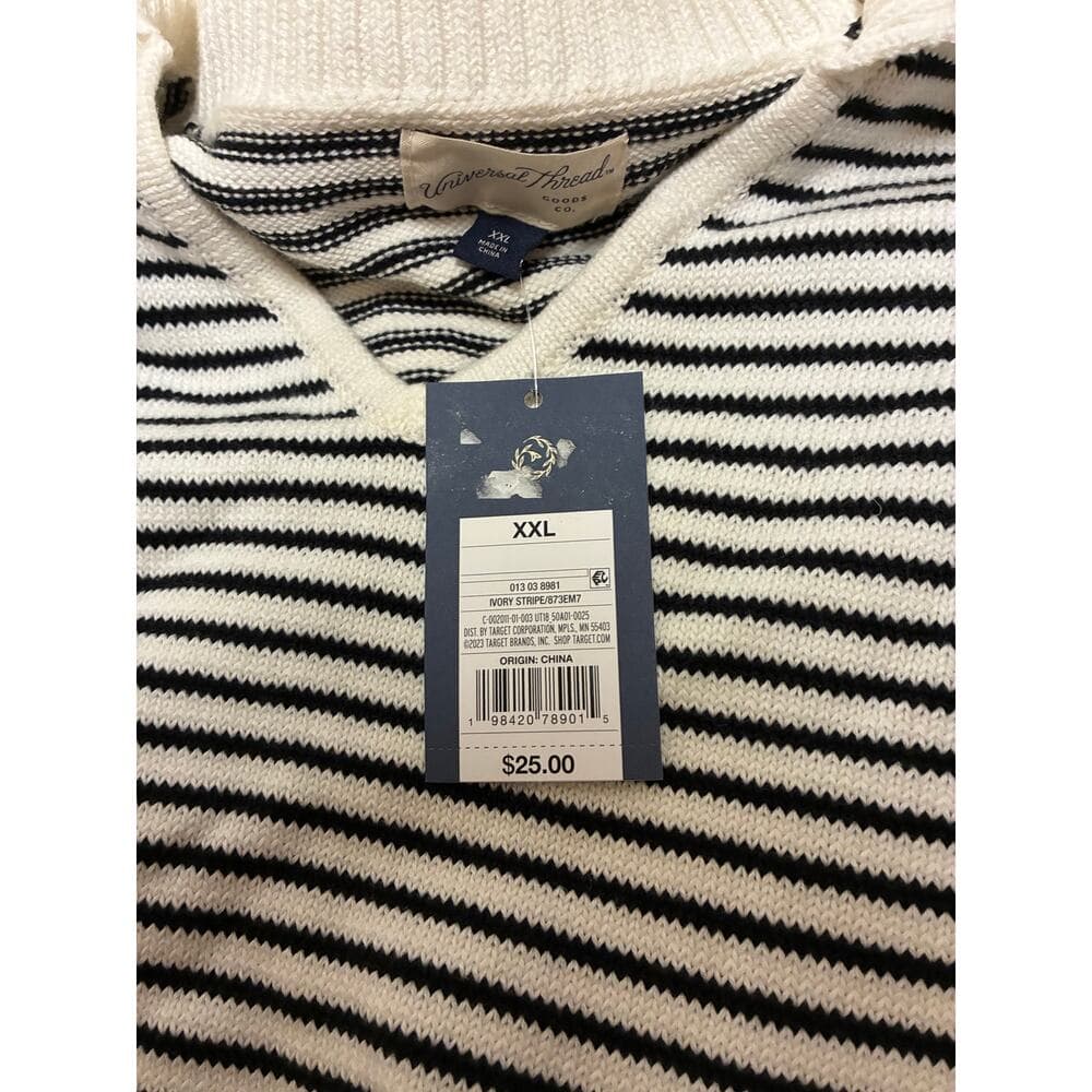 Long Sleeve Collared Neck Pullover Sweater - Universal Thread Black Striped XXL - Thumbnail 3