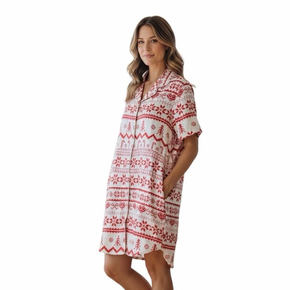 Astanfy Nightgown V Neck Nightdress Christmas Print Size Large