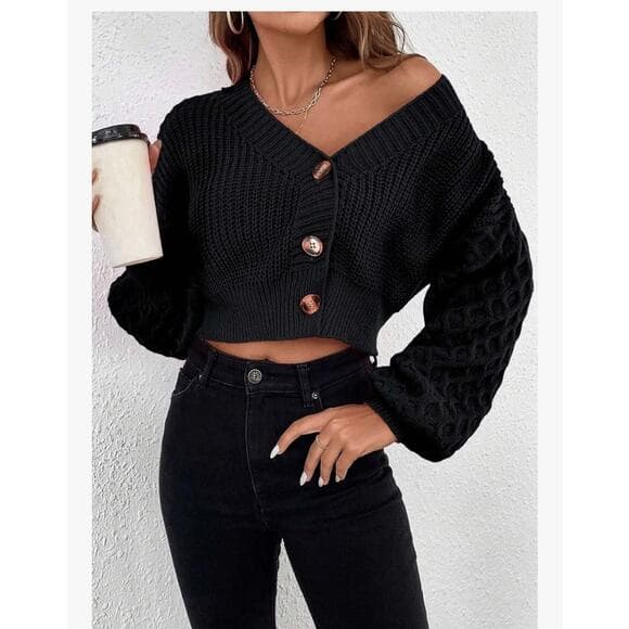 Zaful Sweaters for Women Fall Fashion 2023 Black Casual Drop Size Large - Thumbnail 8