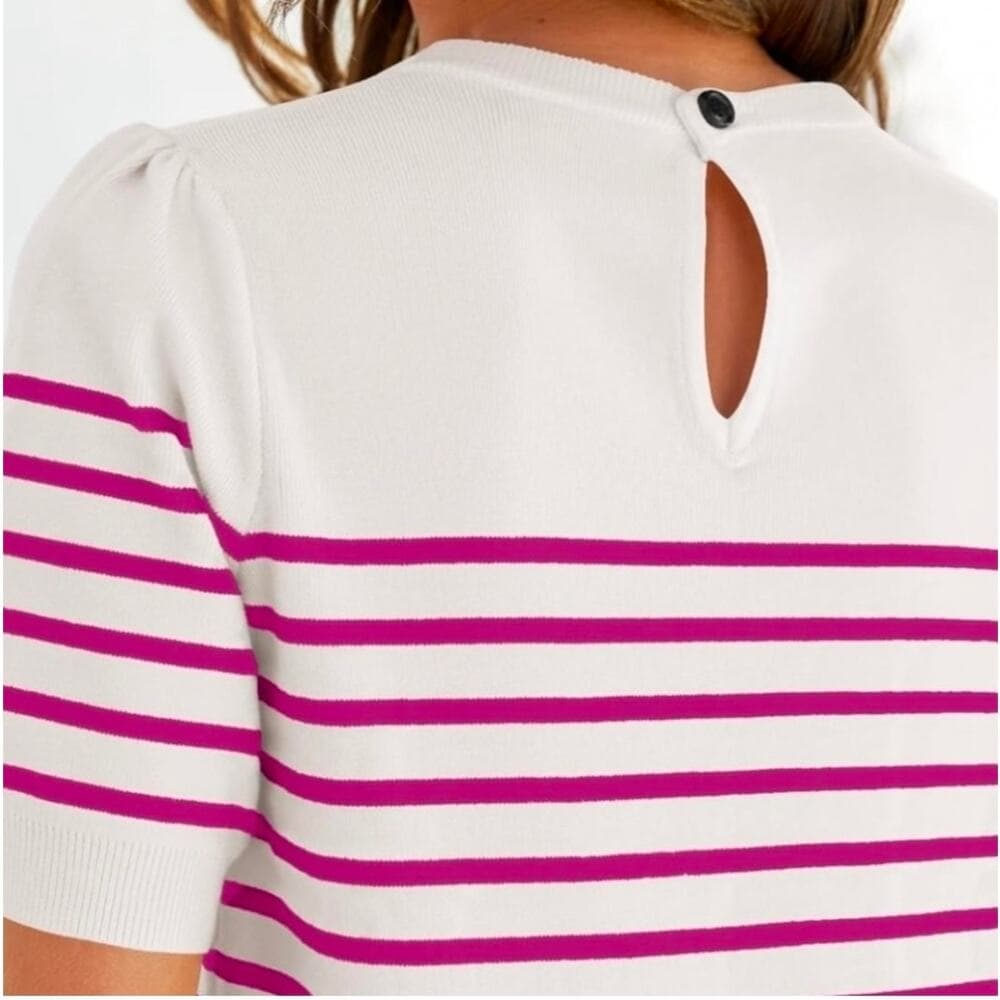 ZESICA Women's Casual Striped Tops Short Sleeve Crew Neck Ribbed Knit T Shirts