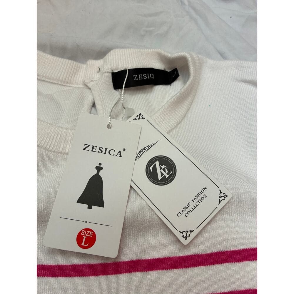 ZESICA Women's Casual Striped Tops Short Sleeve Crew Neck Ribbed Knit T Shirts - Thumbnail 4