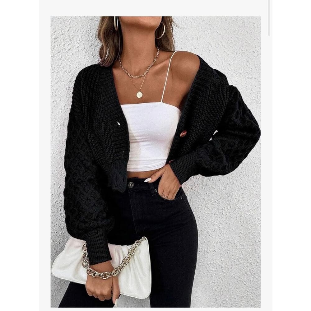 Zaful Sweaters for Women Fall Fashion 2023 Black Casual Drop Size Large - Thumbnail 3