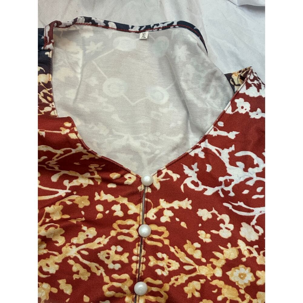 long-sleeve V-neck blouse with a bohemian floral pattern Size XL - Thumbnail 3