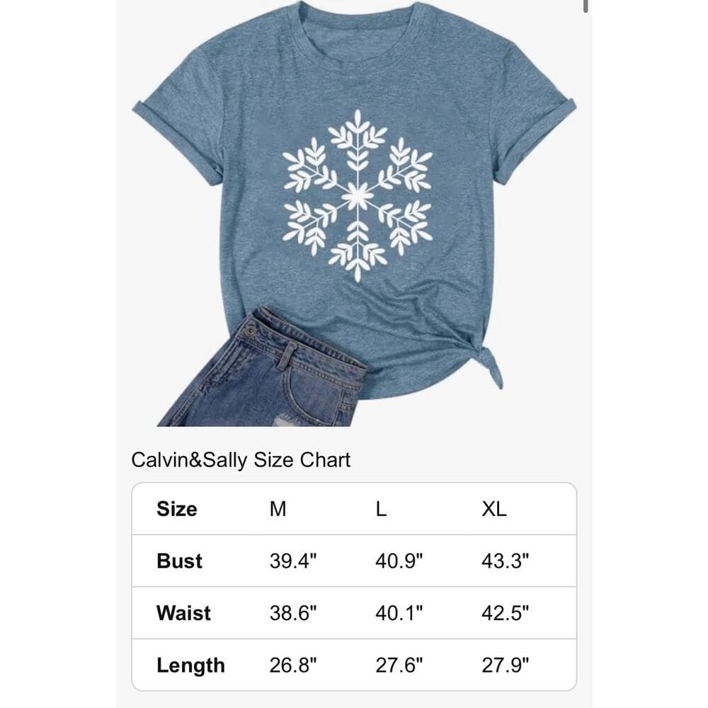 Merry Christmas Tshirts Women Funny Cute Snowflake Letter Print Graphic Print - Thumbnail 3