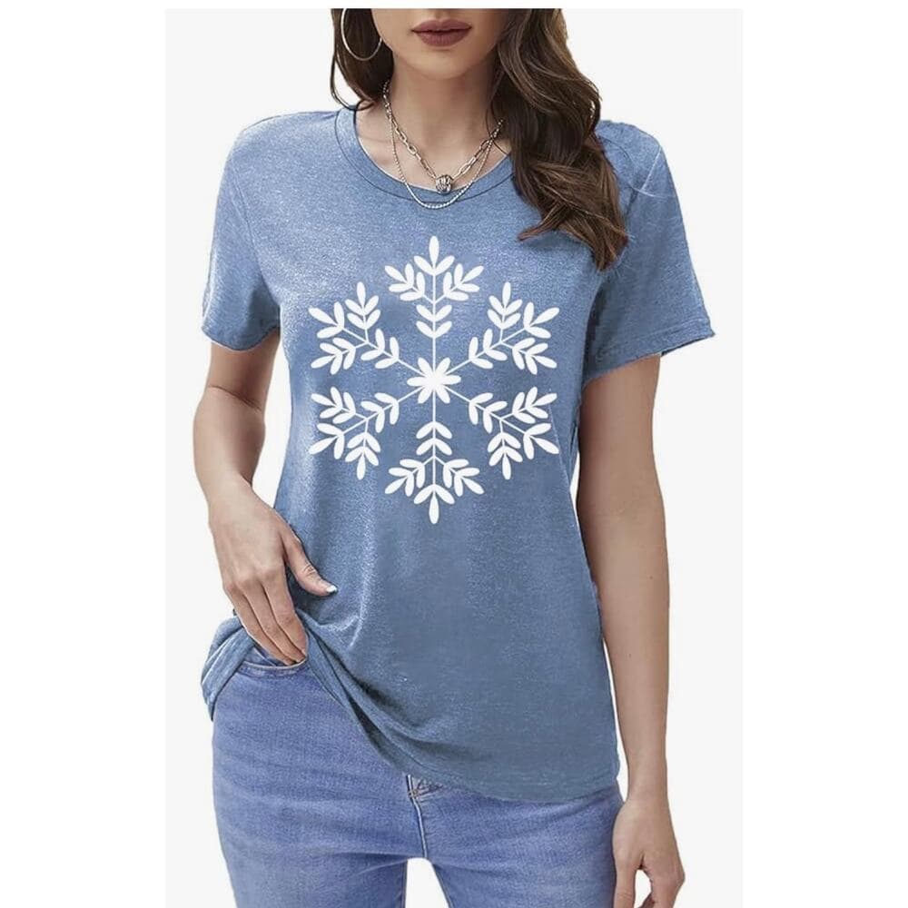 Merry Christmas Tshirts Women Funny Cute Snowflake Letter Print Graphic Print - Thumbnail 8
