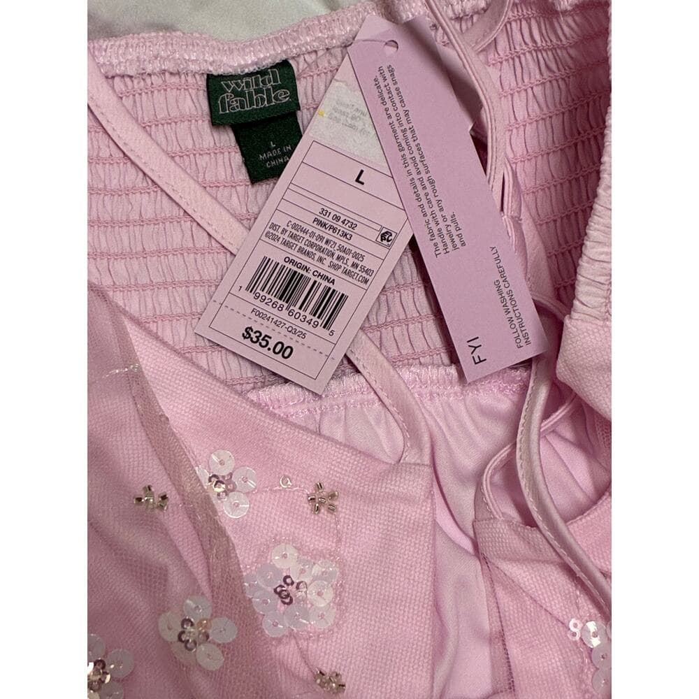 New with Tags Women's Embellished Mini Babydoll Dress - Wild Fable Pink L - Thumbnail 3
