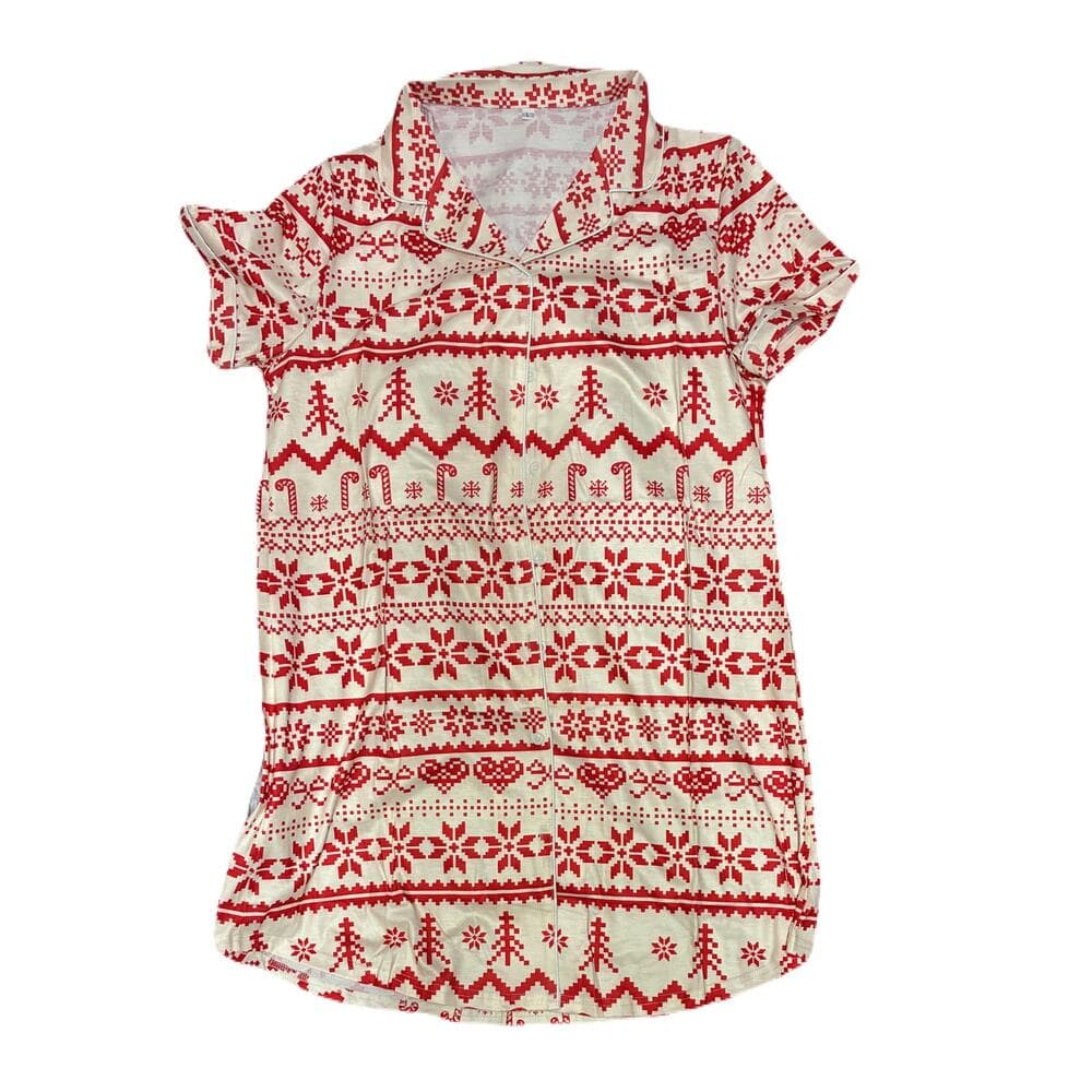Astanfy Nightgown V Neck Nightdress Christmas Print Size Large - Thumbnail 2
