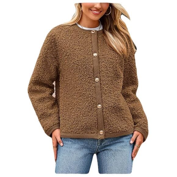 PrettyGarde Women's Faux Fur Coat Fall Fuzzy Fleece Button up Shearling Cropped - Thumbnail 12