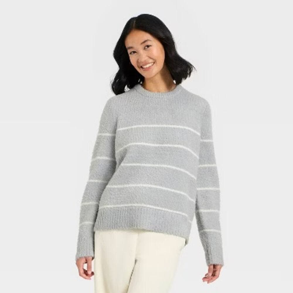 A New Day Women’s Long Sleeve Fuzzy Pullover Sweater With White Stripes On It - Thumbnail 6