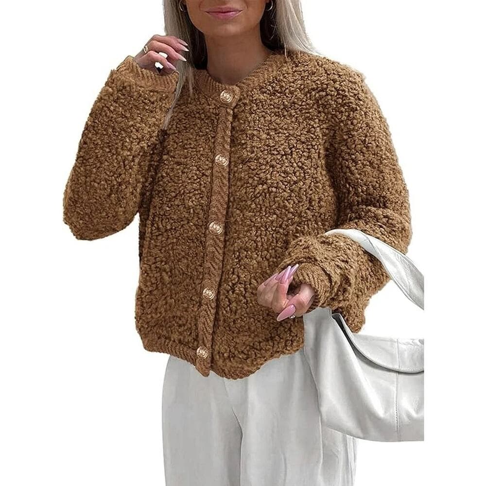PrettyGarde Women's Faux Fur Coat Fall Fuzzy Fleece Button up Shearling Cropped