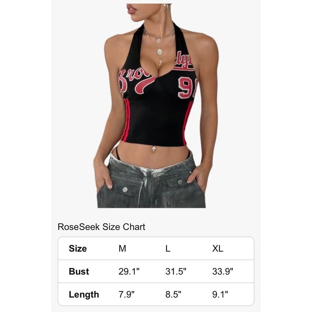 Women's Number Letter Graphic Jersey Halter Top Striped Sleeveless - Thumbnail 4