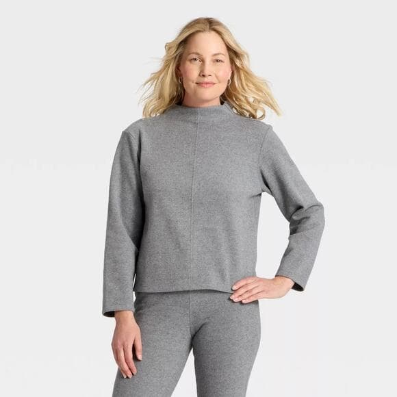Women's Long Sleeve Brushed Mockneck Top - A New Day Gray XXL - Thumbnail 9