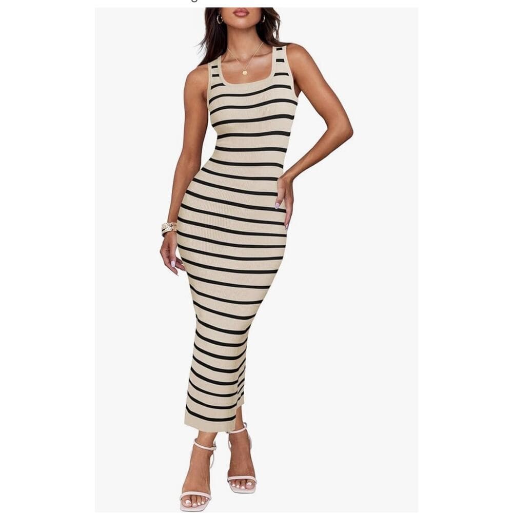 ZESICA Women's Summer Square Neck Bodycon Midi Dresses 2026 Casual Sleeveless - Thumbnail 7